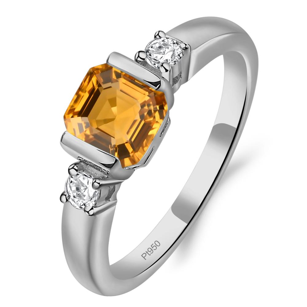 Citrine Half Bezel Set Asscher Cut Ring - LUO Jewelry #metal_platinum