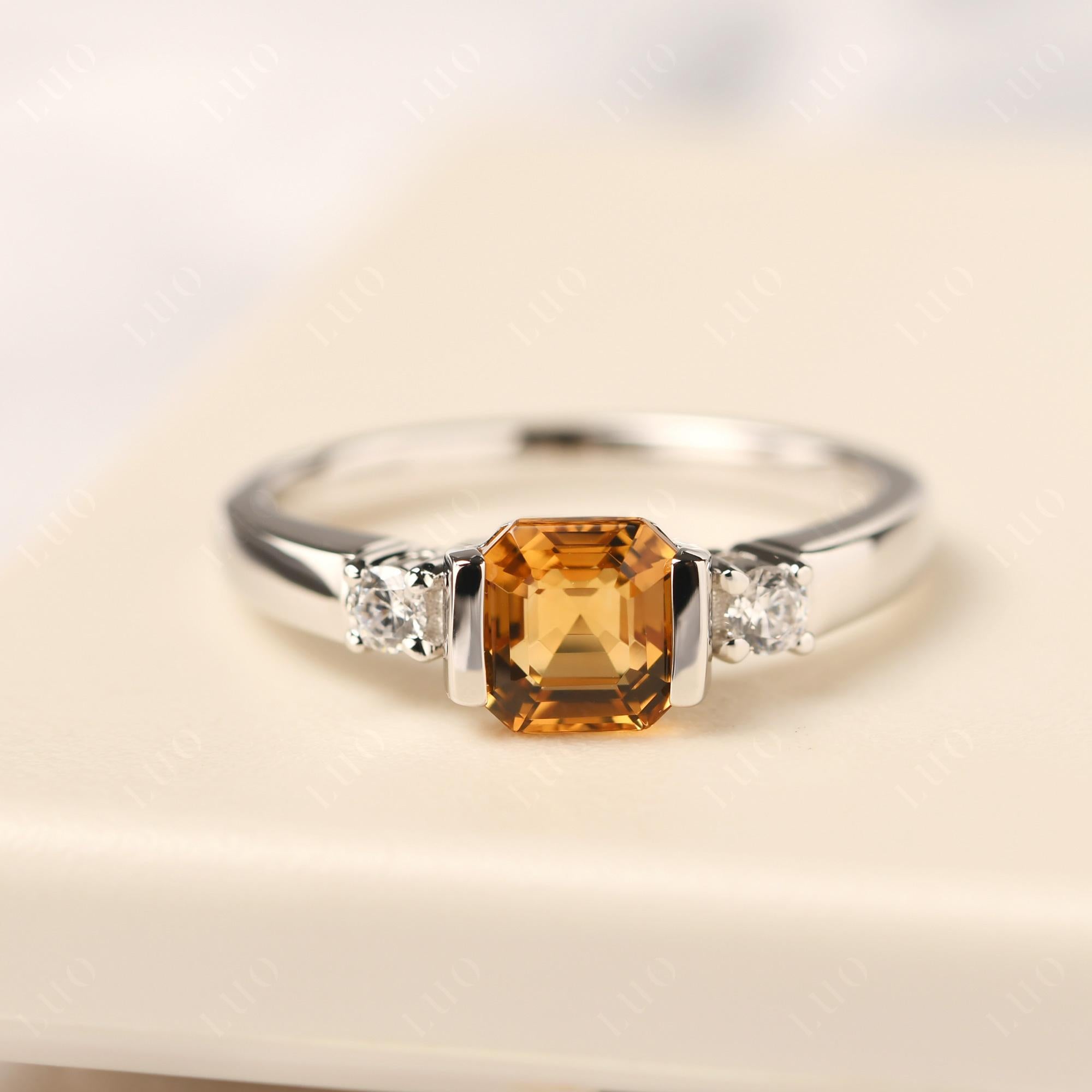 Citrine Half Bezel Set Asscher Cut Ring - LUO Jewelry