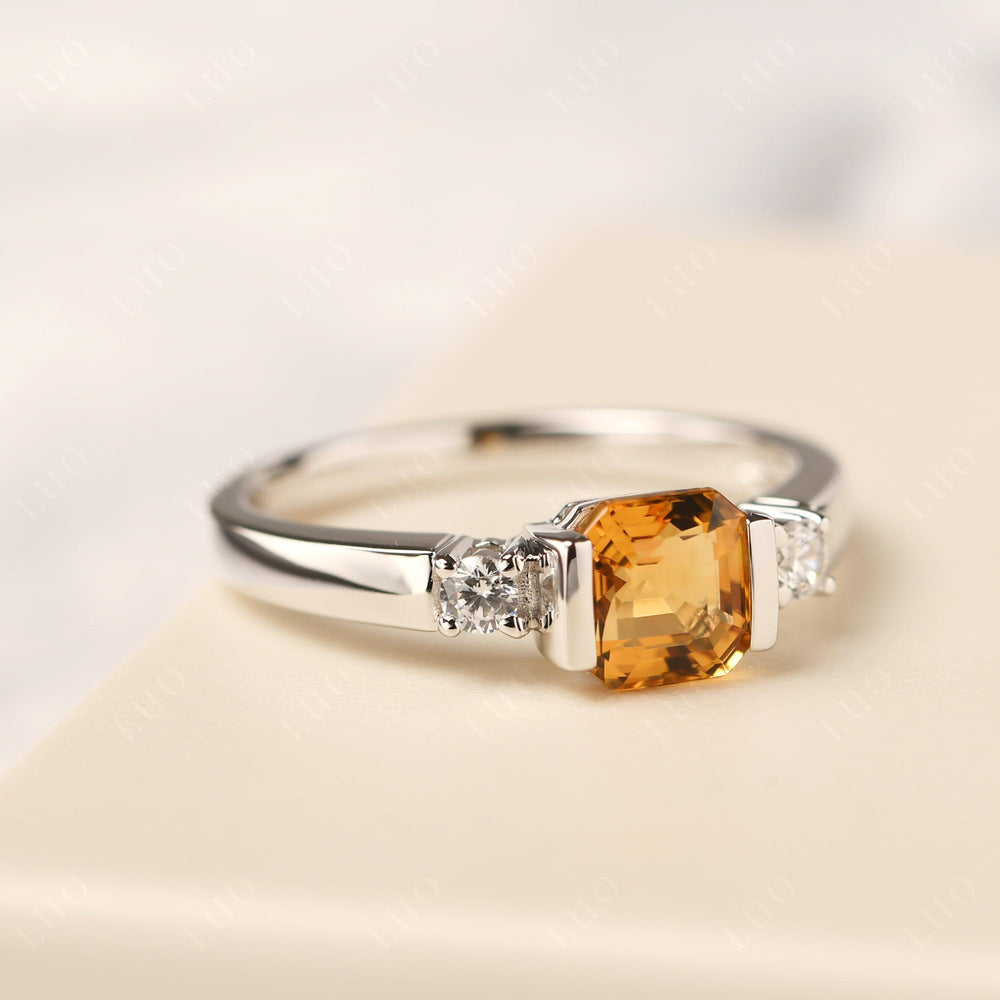Citrine Half Bezel Set Asscher Wedding Rings - LUO Jewelry