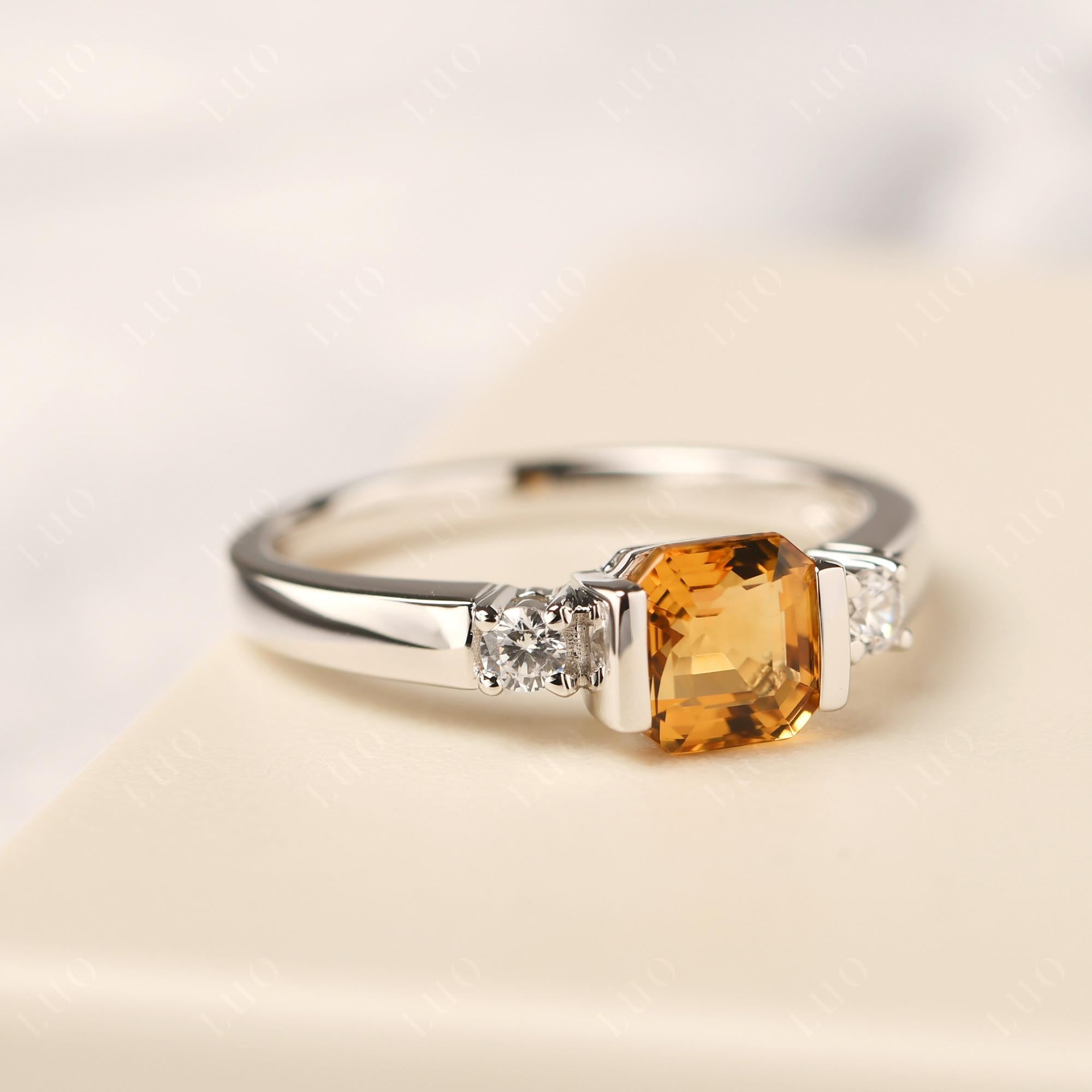 Citrine Half Bezel Set Asscher Cut Ring - LUO Jewelry