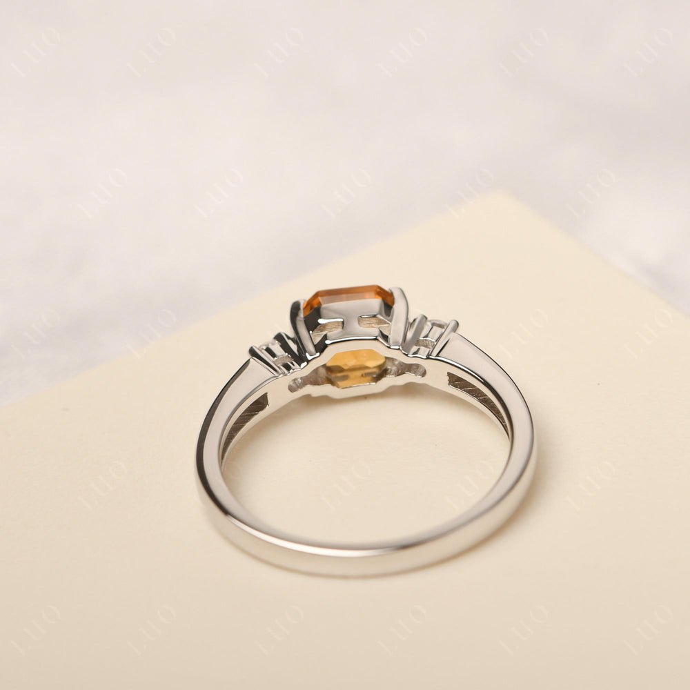 Citrine Half Bezel Set Asscher Wedding Rings - LUO Jewelry