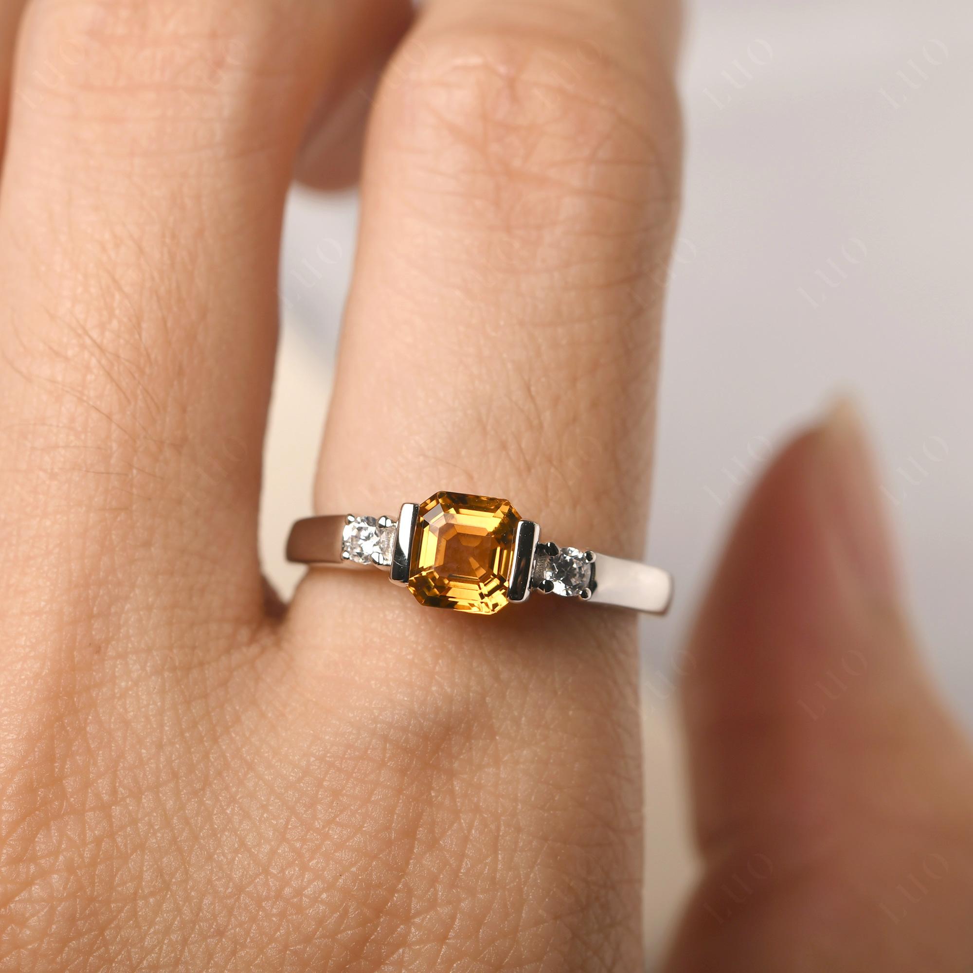 Citrine Half Bezel Set Asscher Cut Ring - LUO Jewelry
