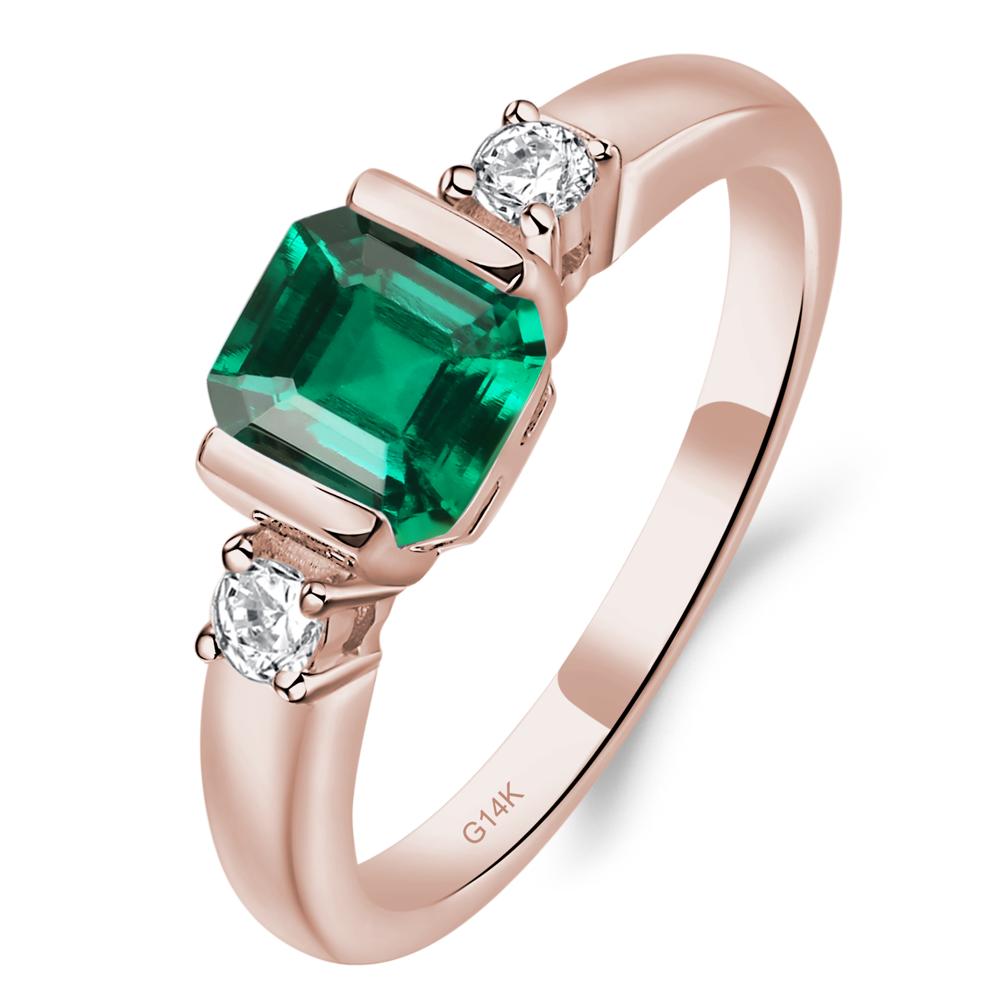 Emerald Half Bezel Set Asscher Cut Ring - LUO Jewelry #metal_14k rose gold