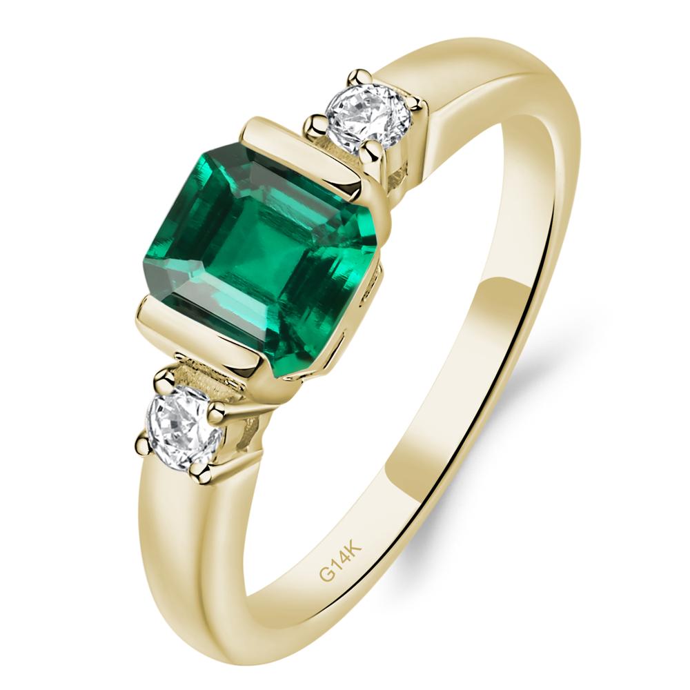Emerald Half Bezel Set Asscher Cut Ring - LUO Jewelry #metal_14k yellow gold
