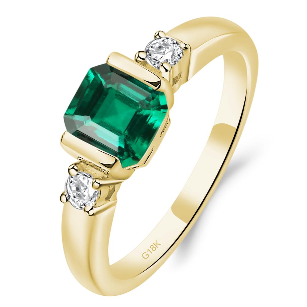 Emerald Half Bezel Set Asscher Cut Ring - LUO Jewelry #metal_18k yellow gold
