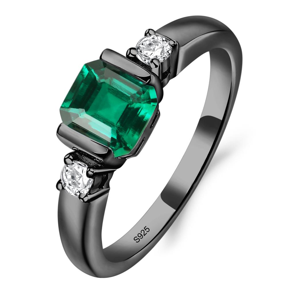 Emerald Half Bezel Set Asscher Cut Ring - LUO Jewelry #metal_black finish sterling silver