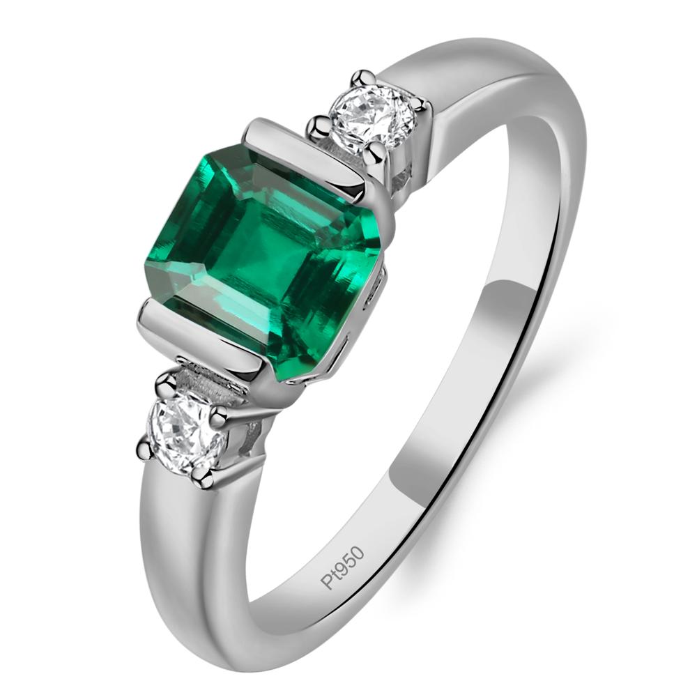 Emerald Half Bezel Set Asscher Cut Ring - LUO Jewelry #metal_platinum