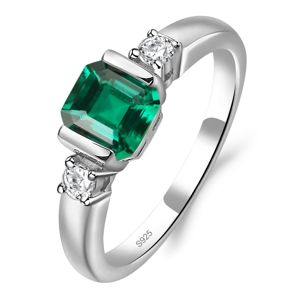 Emerald Half Bezel Set Asscher Cut Ring - LUO Jewelry #metal_sterling silver