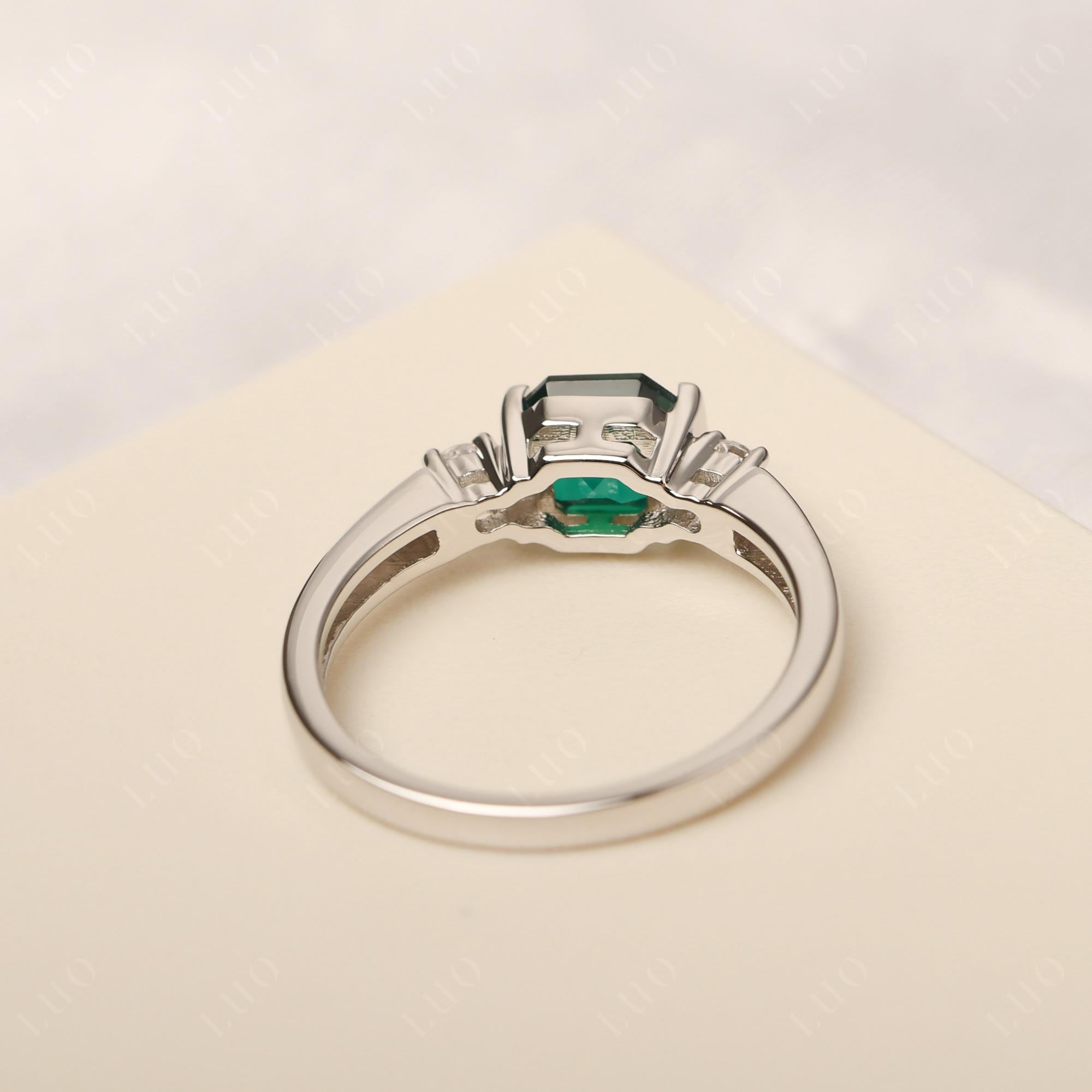 Emerald Half Bezel Set Asscher Cut Ring - LUO Jewelry