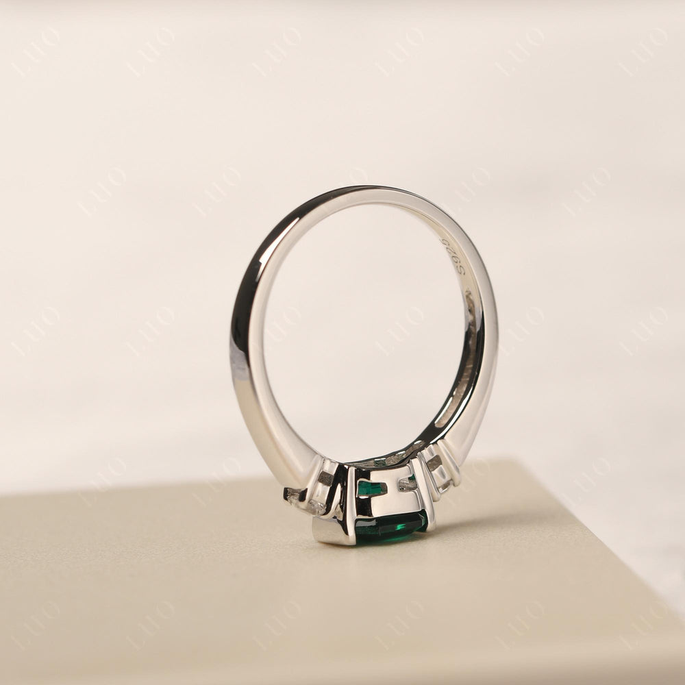 Emerald Half Bezel Set Asscher Wedding Rings - LUO Jewelry