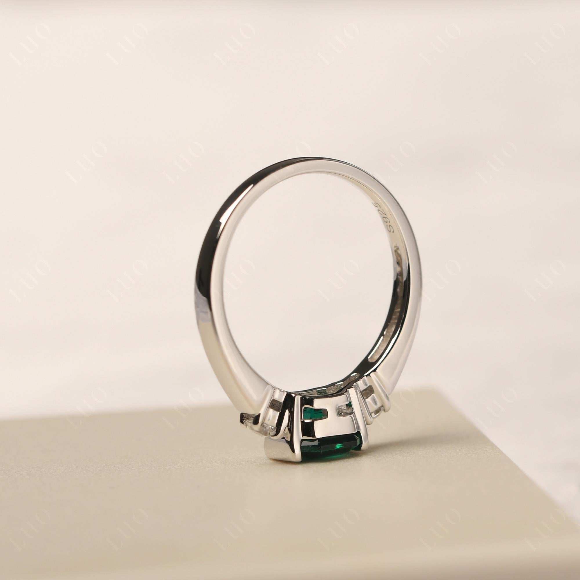 Emerald Half Bezel Set Asscher Cut Ring - LUO Jewelry