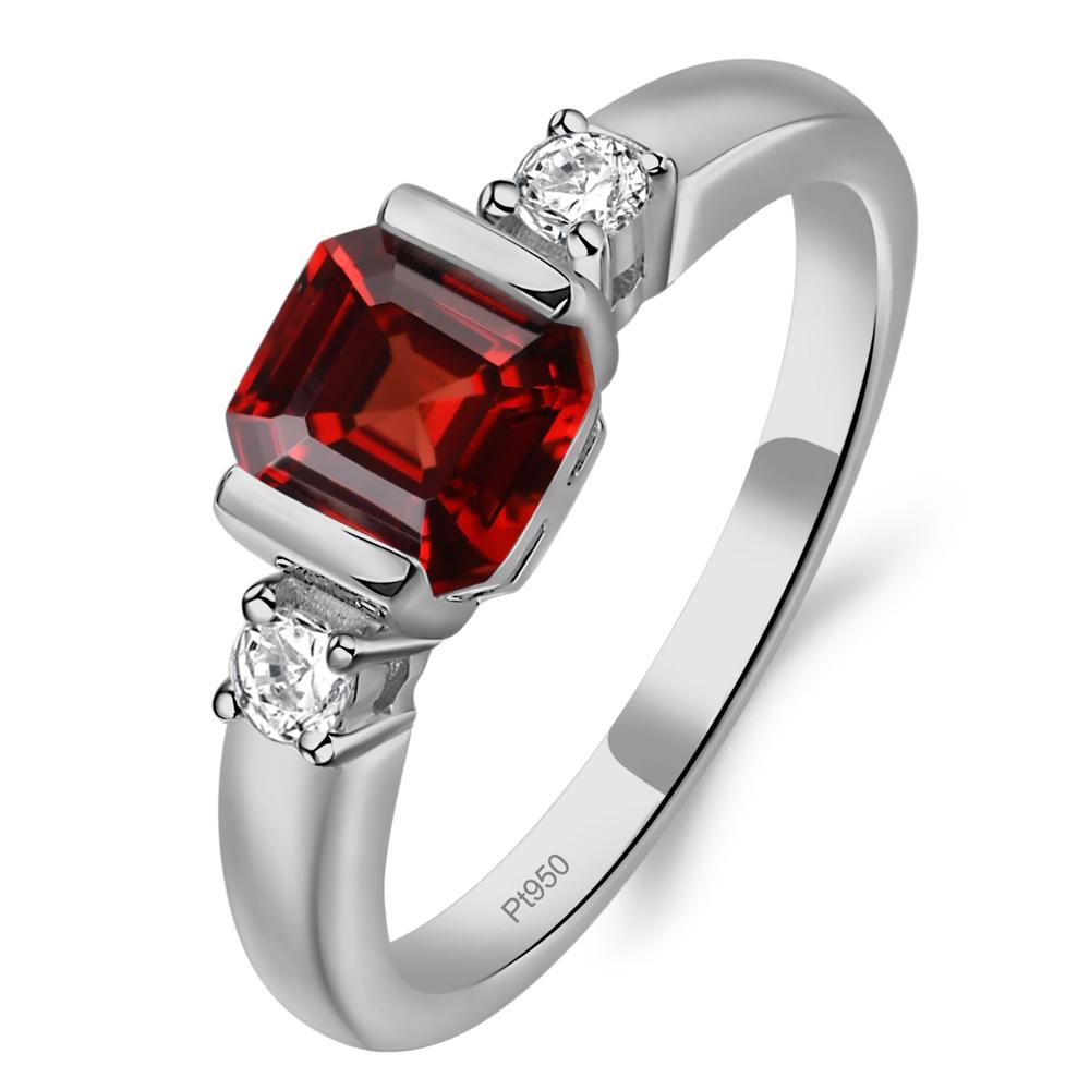 Garnet Half Bezel Set Asscher Cut Ring - LUO Jewelry #metal_platinum