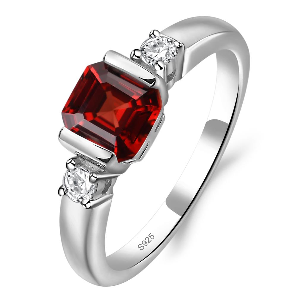 Garnet Half Bezel Set Asscher Cut Ring - LUO Jewelry #metal_sterling silver