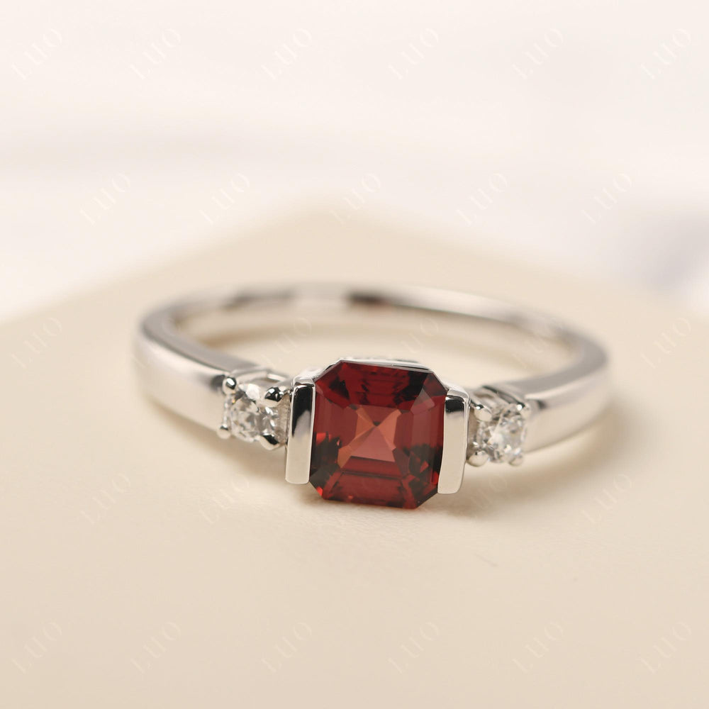 Garnet Half Bezel Set Asscher Wedding Rings - LUO Jewelry