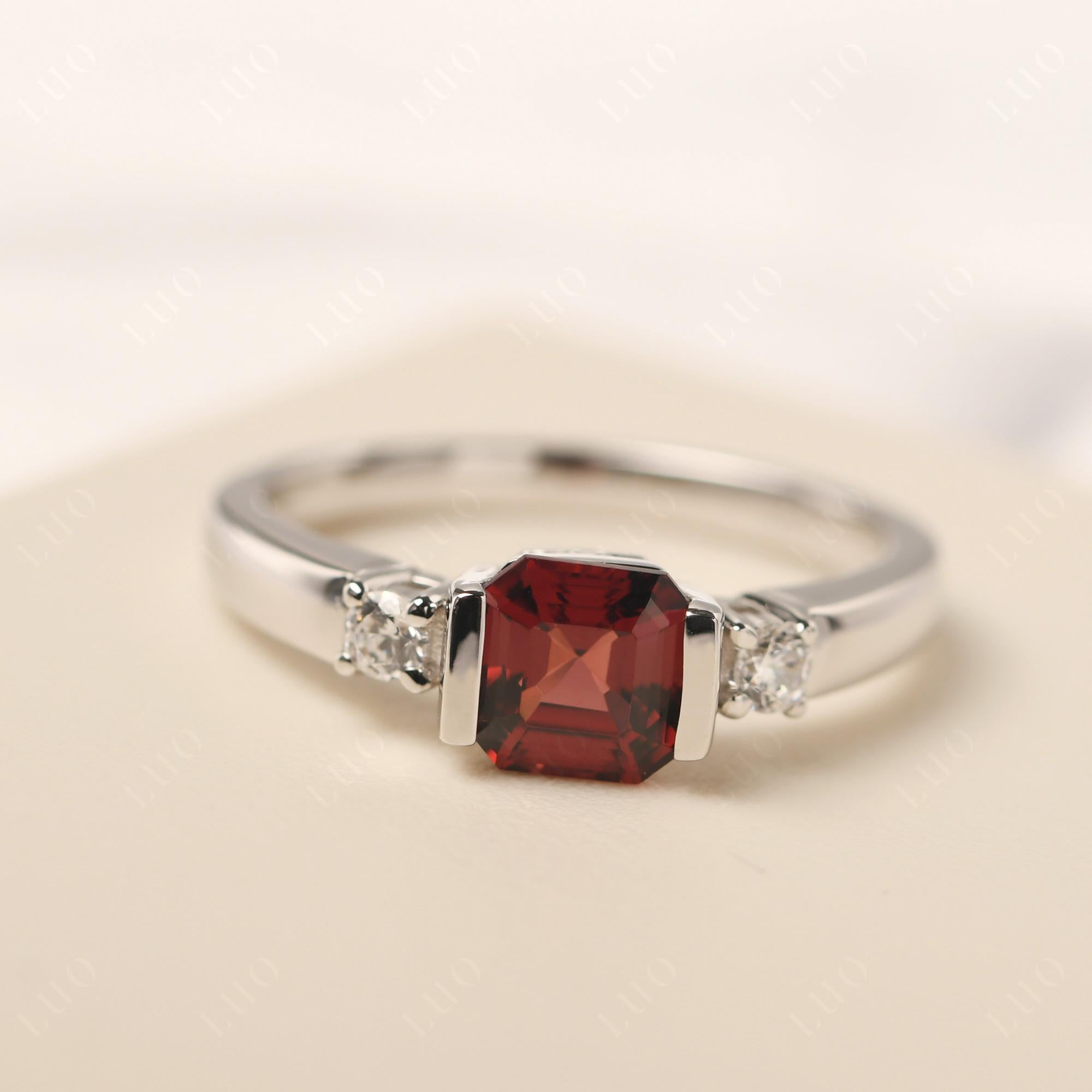 Garnet Half Bezel Set Asscher Cut Ring - LUO Jewelry