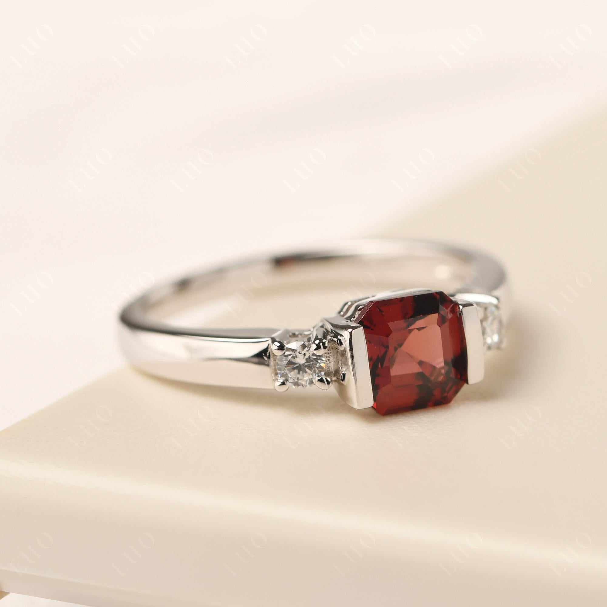 Garnet Half Bezel Set Asscher Cut Ring - LUO Jewelry