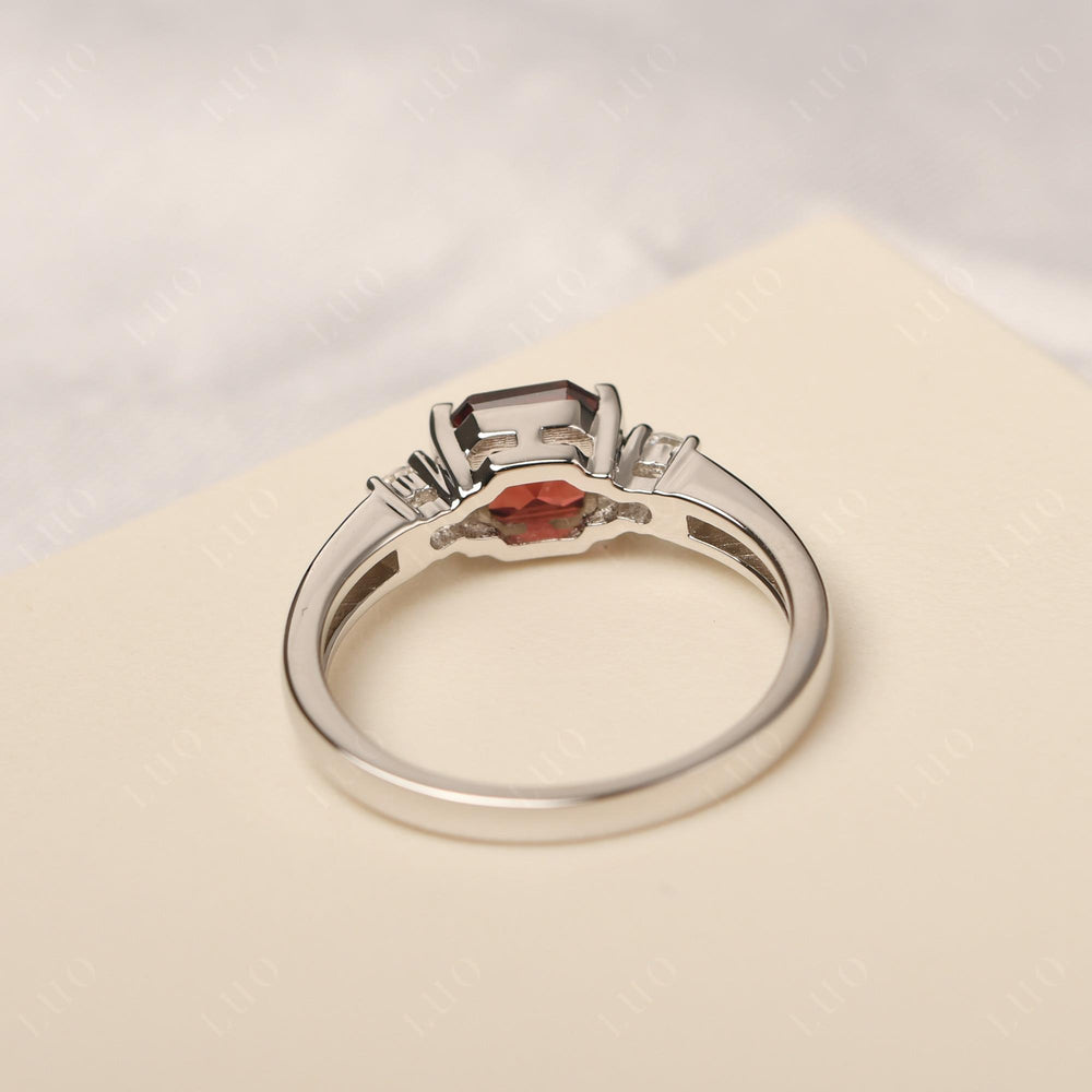 Garnet Half Bezel Set Asscher Wedding Rings - LUO Jewelry