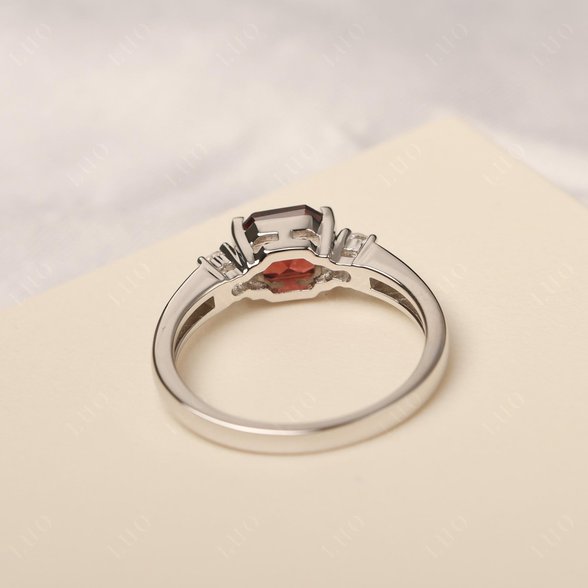 Garnet Half Bezel Set Asscher Cut Ring - LUO Jewelry