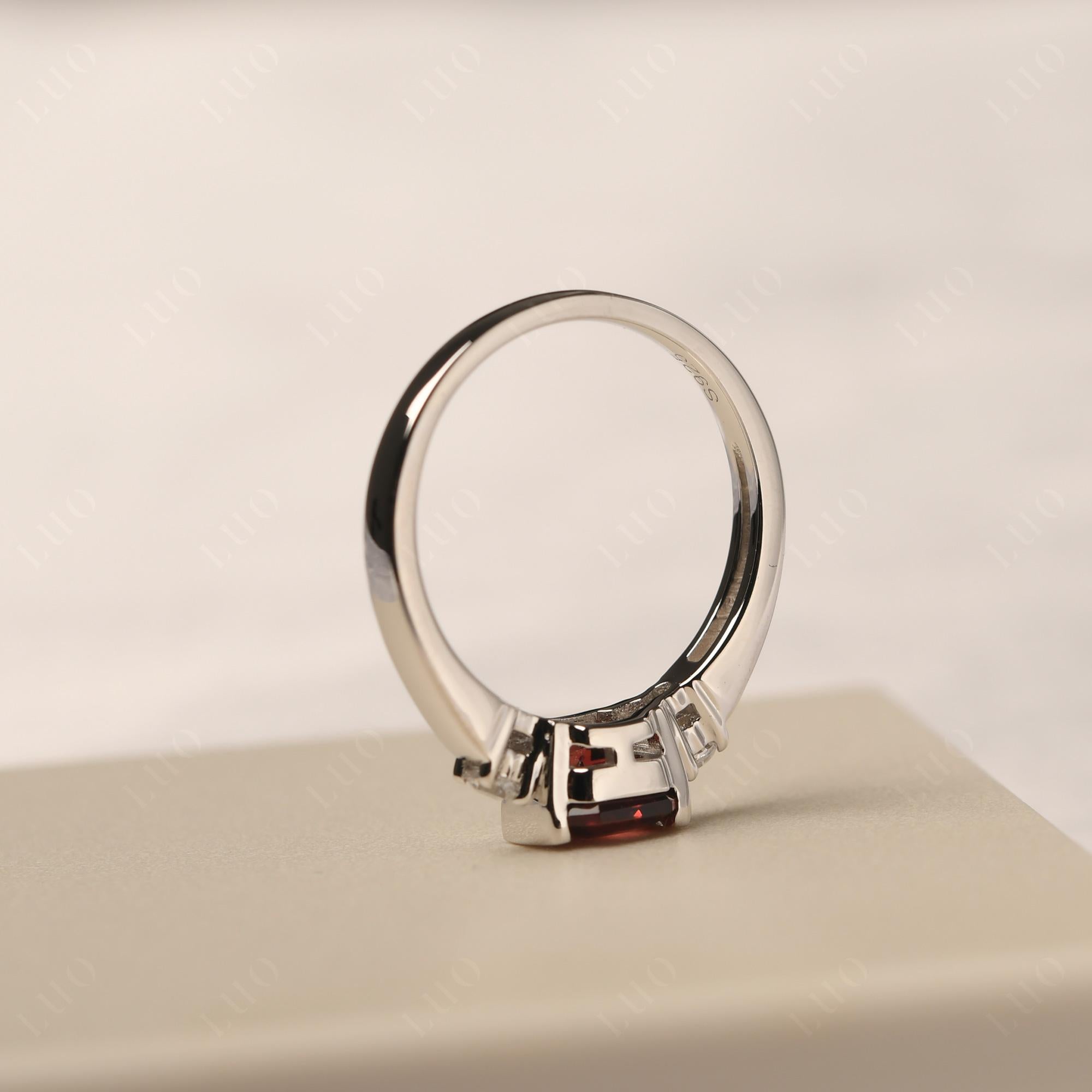 Garnet Half Bezel Set Asscher Cut Ring - LUO Jewelry