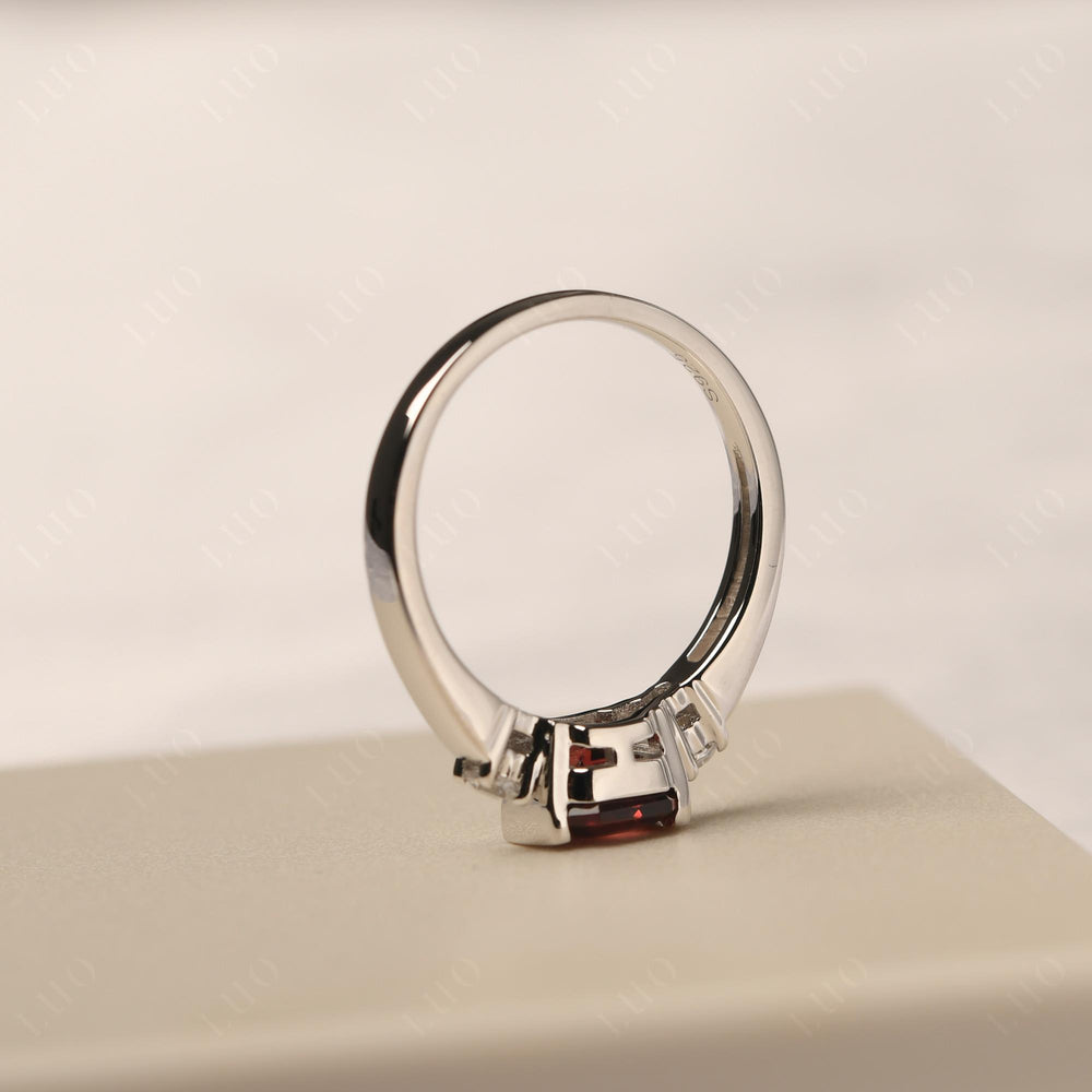 Garnet Half Bezel Set Asscher Wedding Rings - LUO Jewelry