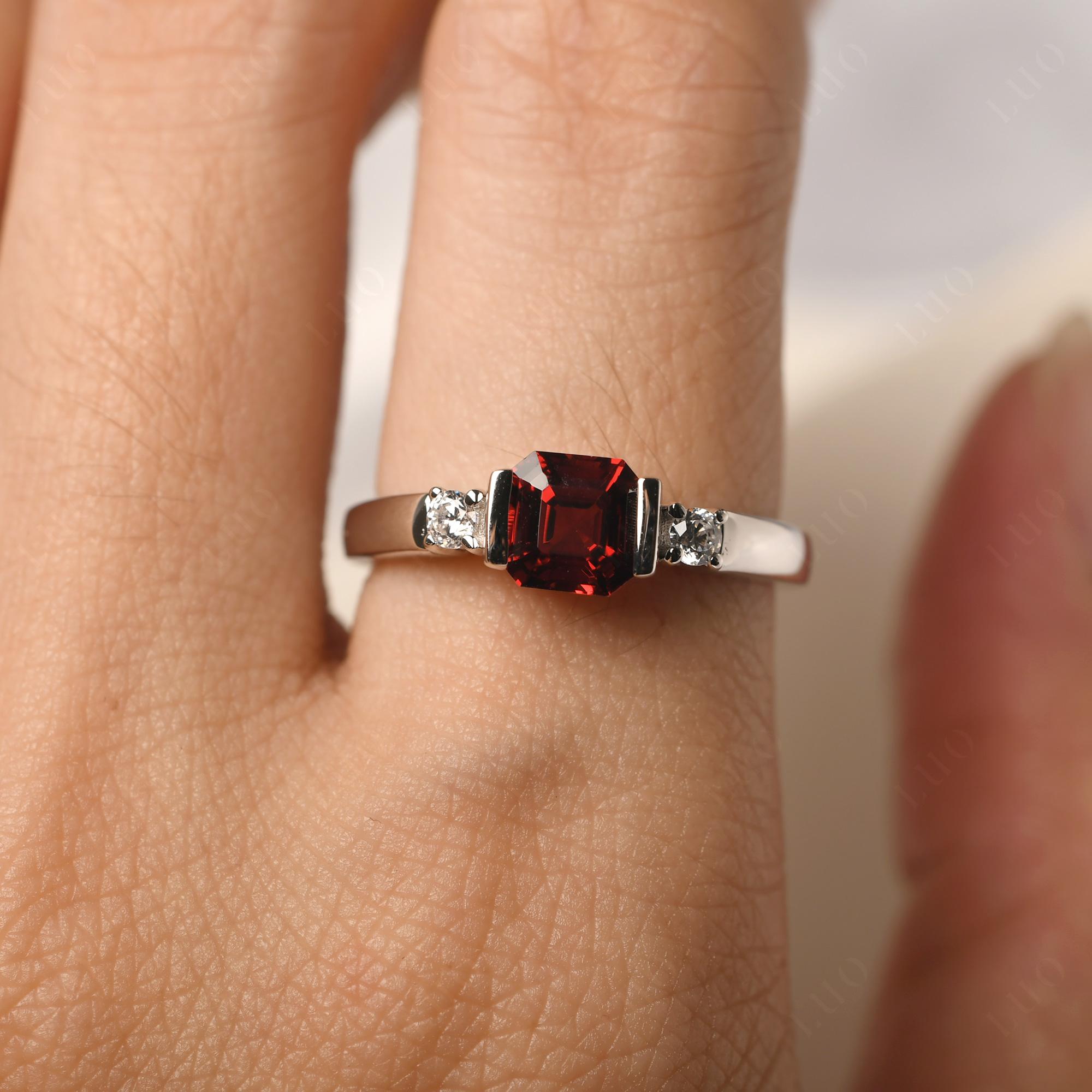 Garnet Half Bezel Set Asscher Cut Ring - LUO Jewelry