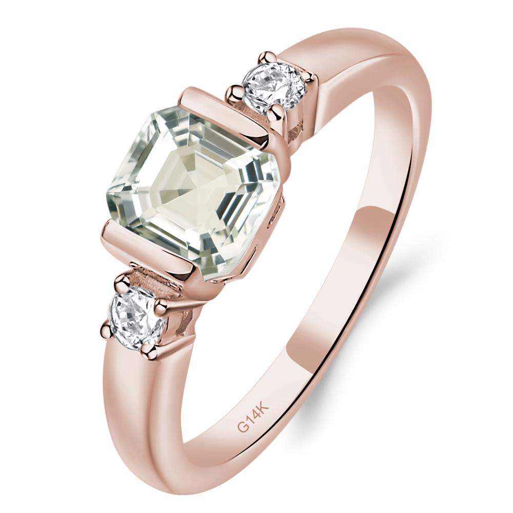 Green Amethyst Half Bezel Set Asscher Cut Ring - LUO Jewelry #metal_14k rose gold