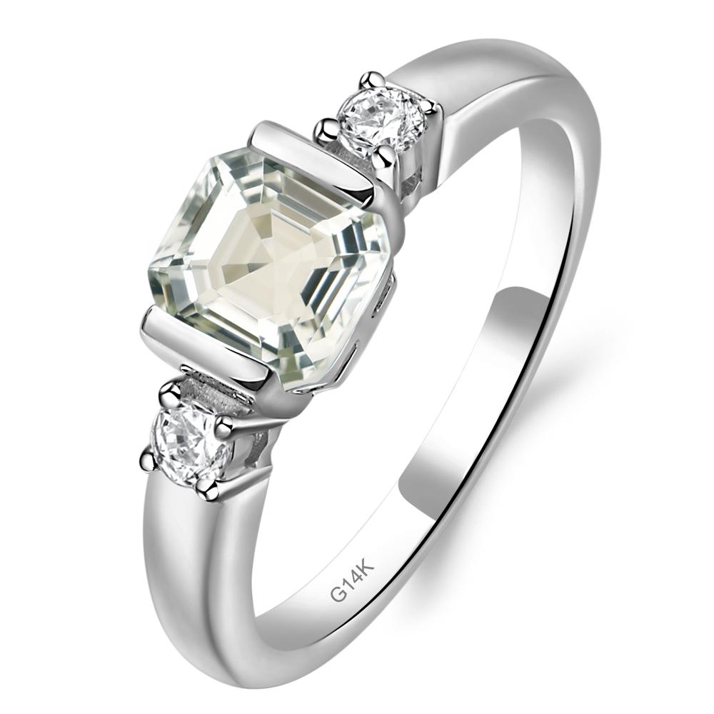 Green Amethyst Half Bezel Set Asscher Cut Ring - LUO Jewelry #metal_14k white gold