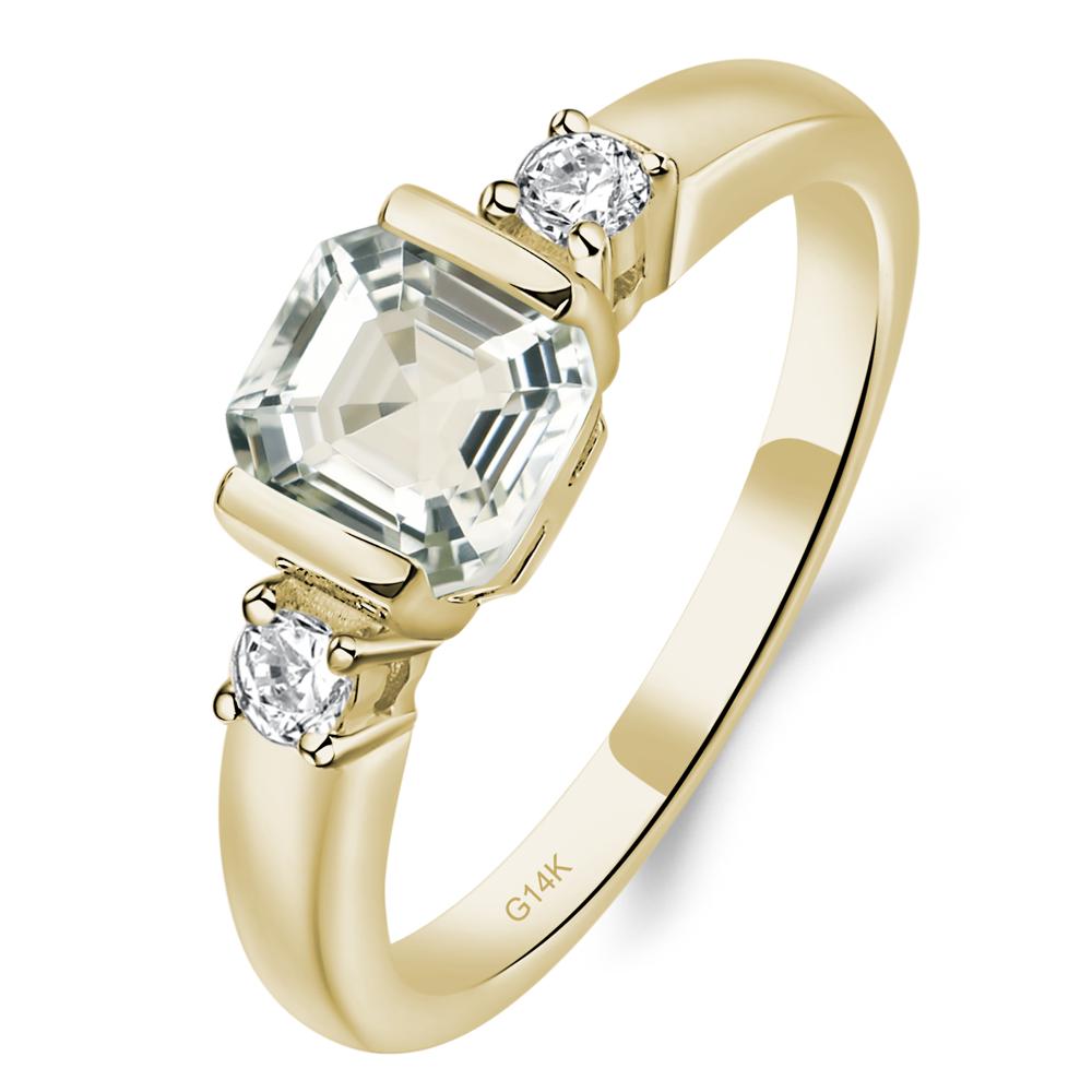 Green Amethyst Half Bezel Set Asscher Cut Ring - LUO Jewelry #metal_14k yellow gold