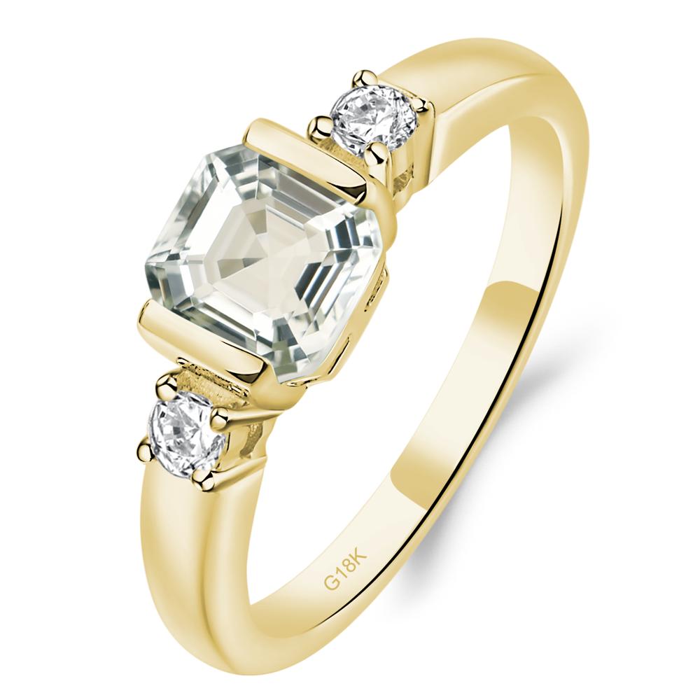 Green Amethyst Half Bezel Set Asscher Cut Ring - LUO Jewelry #metal_18k yellow gold