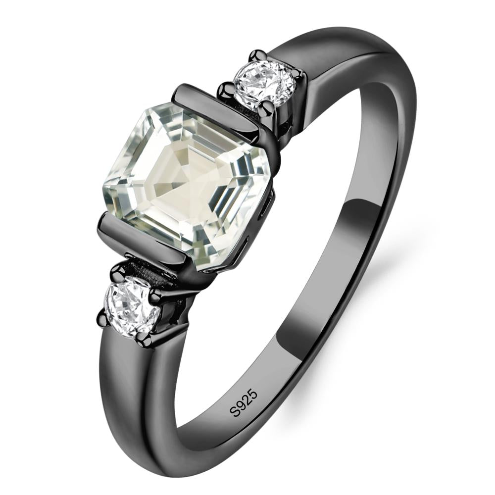 Green Amethyst Half Bezel Set Asscher Cut Ring - LUO Jewelry #metal_black finish sterling silver