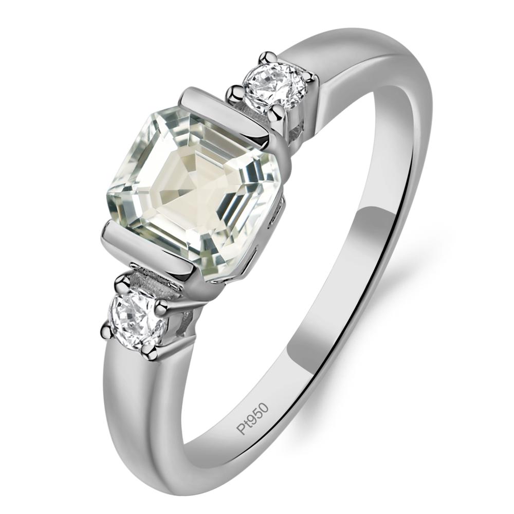 Green Amethyst Half Bezel Set Asscher Cut Ring - LUO Jewelry #metal_platinum