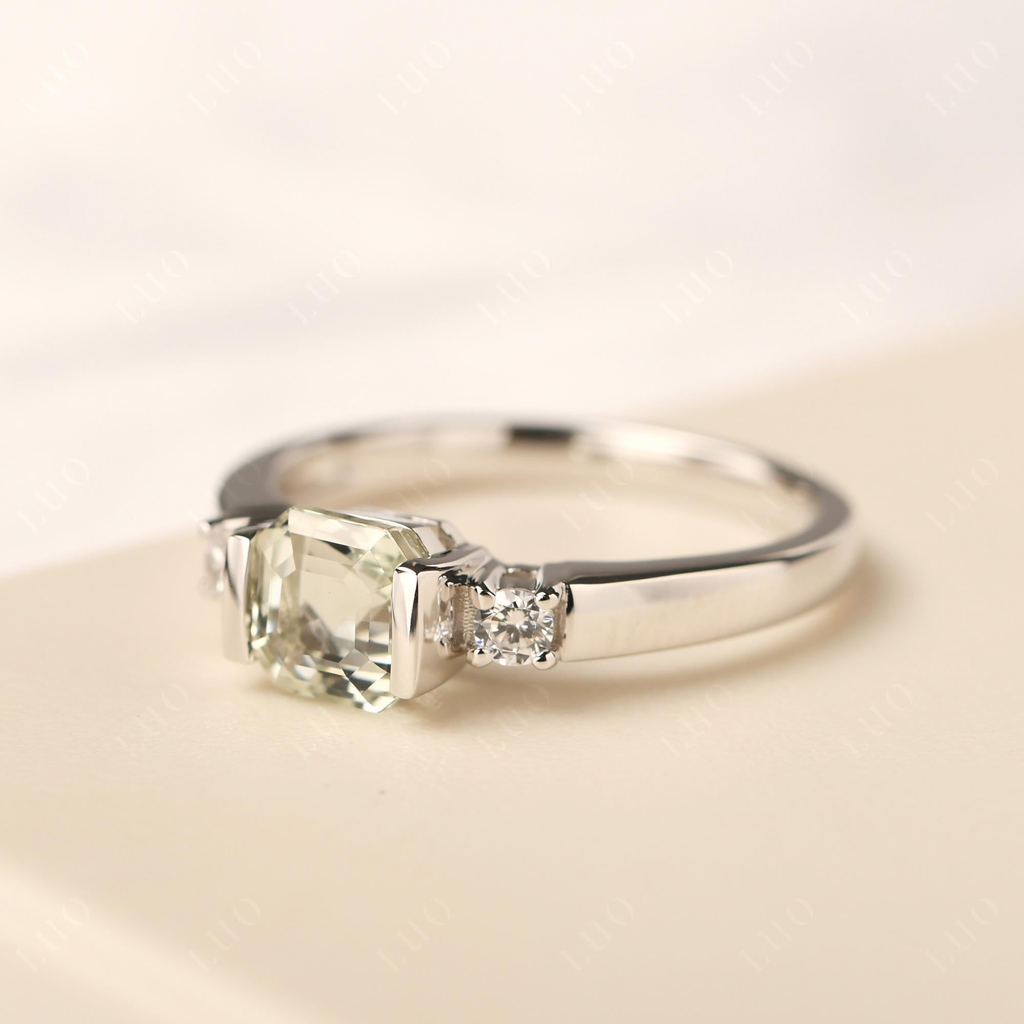 Green Amethyst Half Bezel Set Asscher Cut Ring - LUO Jewelry