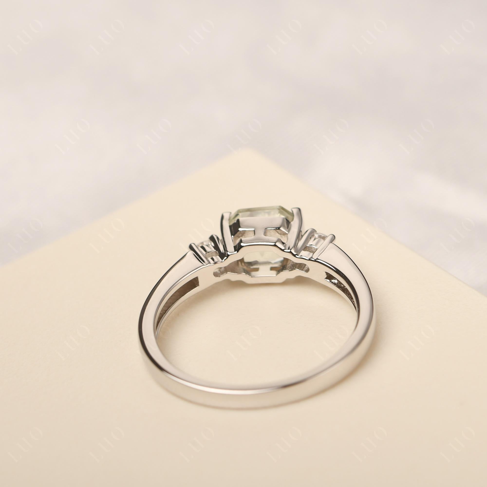 Green Amethyst Half Bezel Set Asscher Cut Ring - LUO Jewelry