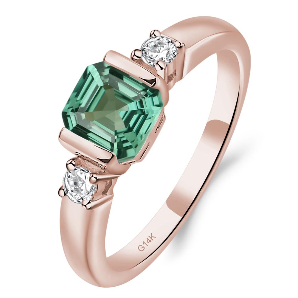 Lab Created Green Sapphire Half Bezel Set Asscher Cut Ring - LUO Jewelry #metal_14k rose gold