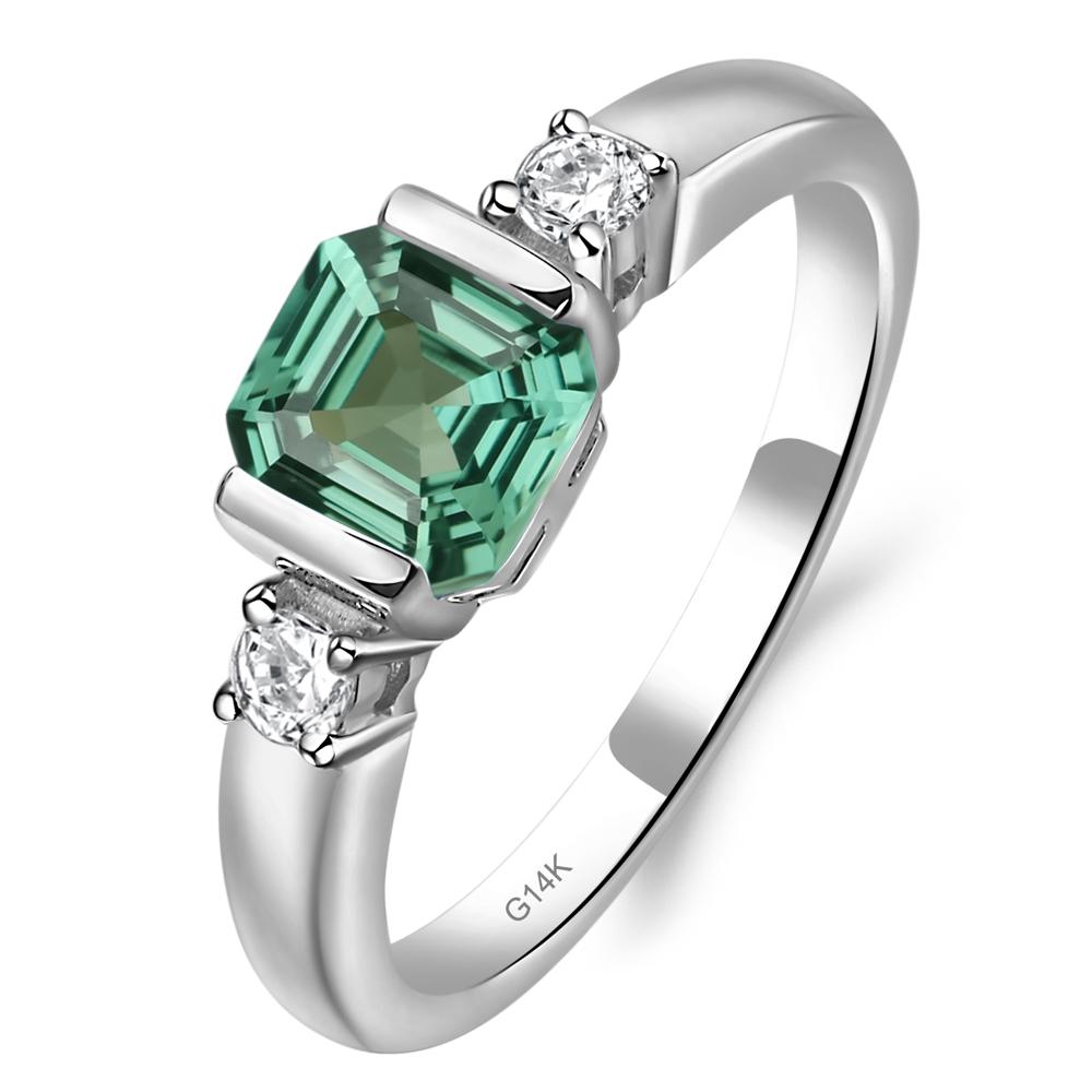Lab Created Green Sapphire Half Bezel Set Asscher Cut Ring - LUO Jewelry #metal_14k white gold