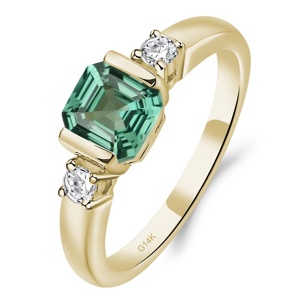 Lab Created Green Sapphire Half Bezel Set Asscher Cut Ring - LUO Jewelry #metal_14k yellow gold
