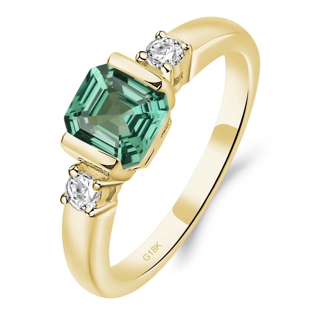 Lab Created Green Sapphire Half Bezel Set Asscher Cut Ring - LUO Jewelry #metal_18k yellow gold