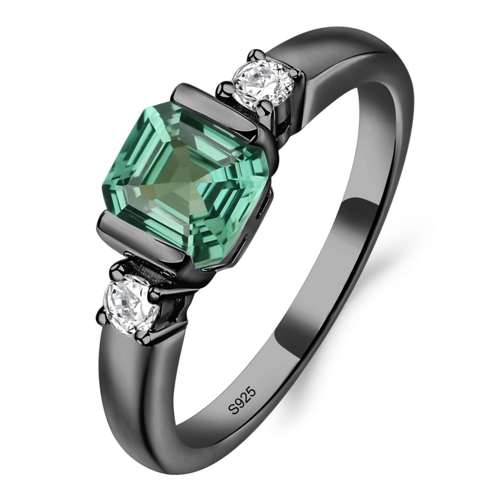 Lab Created Green Sapphire Half Bezel Set Asscher Cut Ring - LUO Jewelry #metal_black finish sterling silver