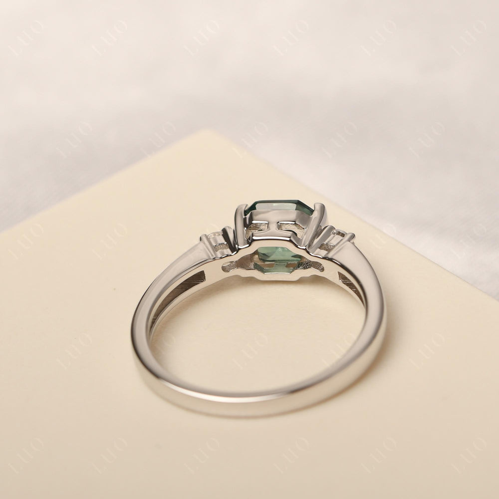 Green Sapphire Half Bezel Set Asscher Wedding Rings - LUO Jewelry