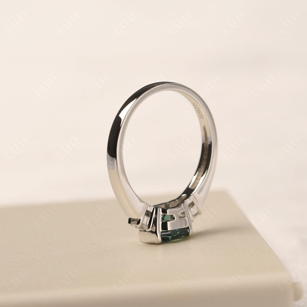 Green Sapphire Half Bezel Set Asscher Wedding Rings - LUO Jewelry