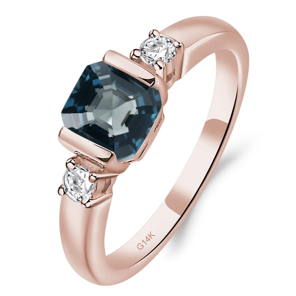 London Blue Topaz Half Bezel Set Asscher Cut Ring - LUO Jewelry #metal_14k rose gold