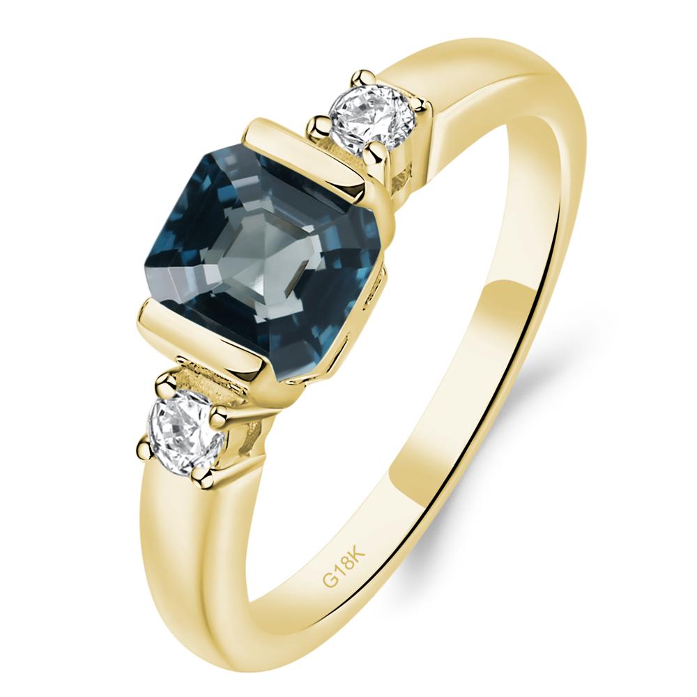 London Blue Topaz Half Bezel Set Asscher Cut Ring - LUO Jewelry #metal_18k yellow gold