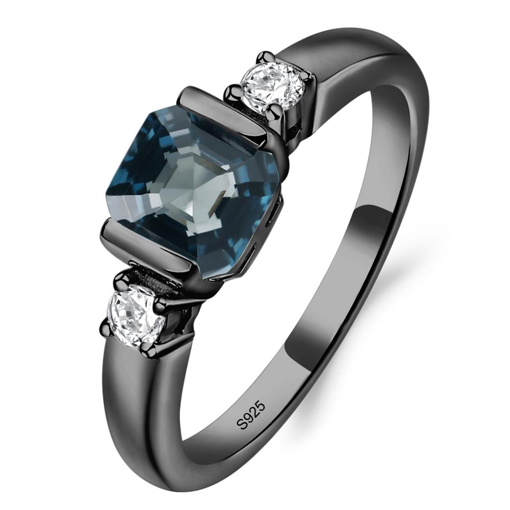 London Blue Topaz Half Bezel Set Asscher Cut Ring - LUO Jewelry #metal_black finish sterling silver