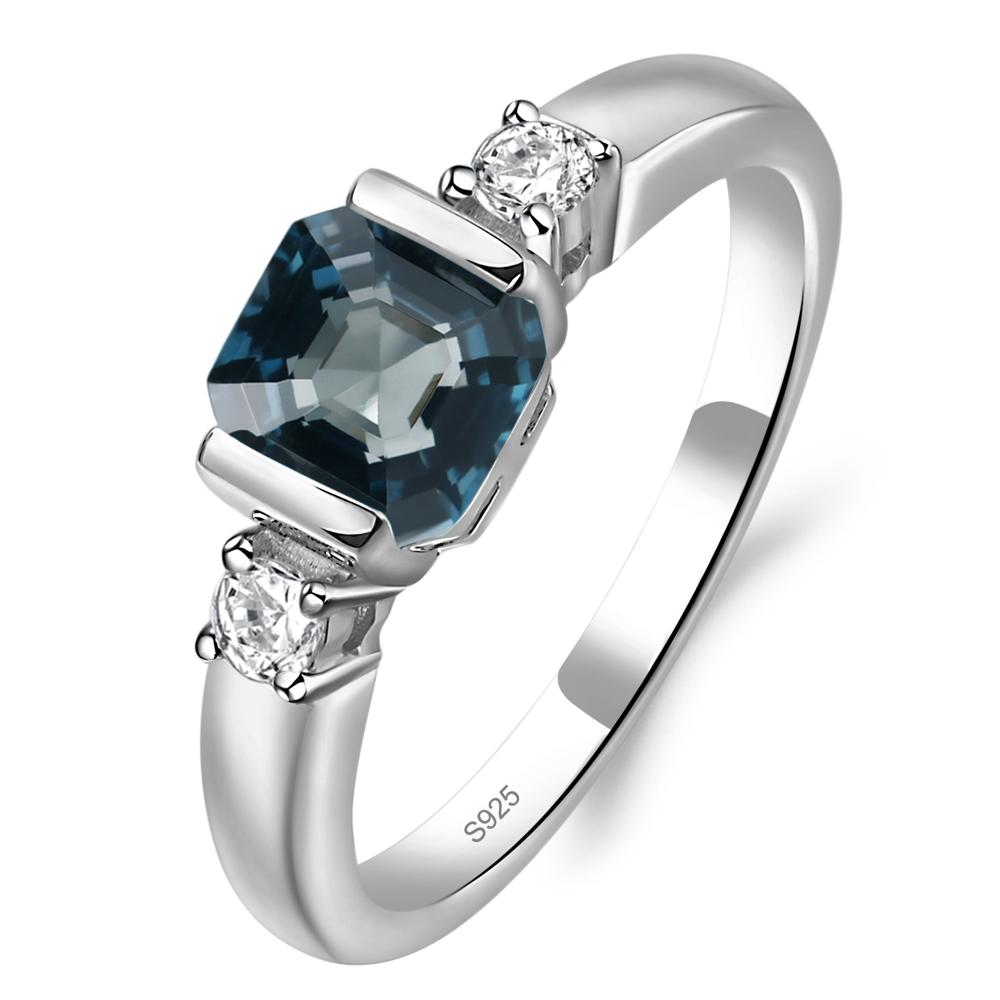 London Blue Topaz Half Bezel Set Asscher Cut Ring - LUO Jewelry #metal_sterling silver