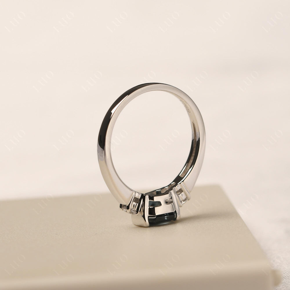 London Blue Topaz Half Bezel Set Asscher Wedding Rings - LUO Jewelry