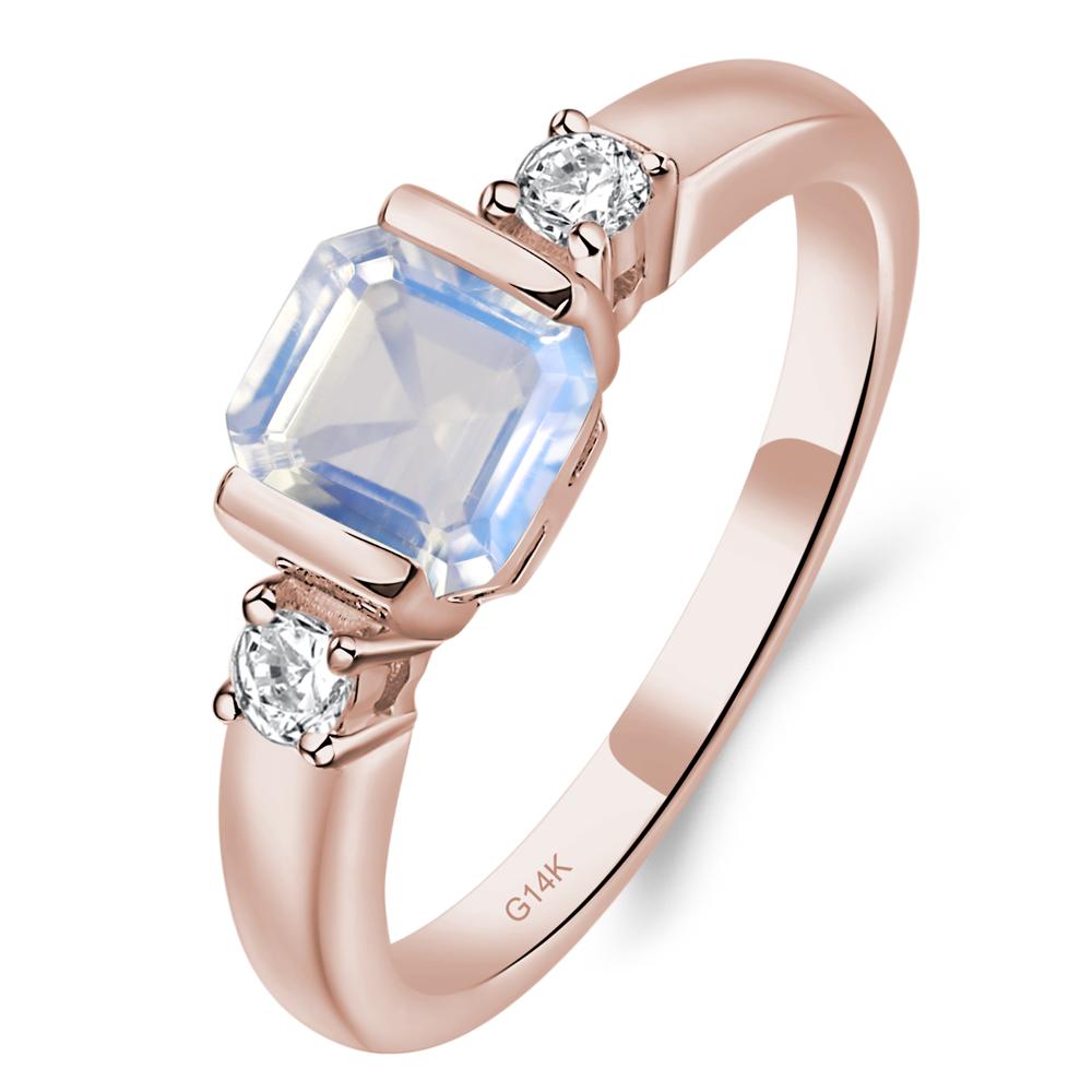 Moonstone Half Bezel Set Asscher Cut Ring - LUO Jewelry #metal_14k rose gold