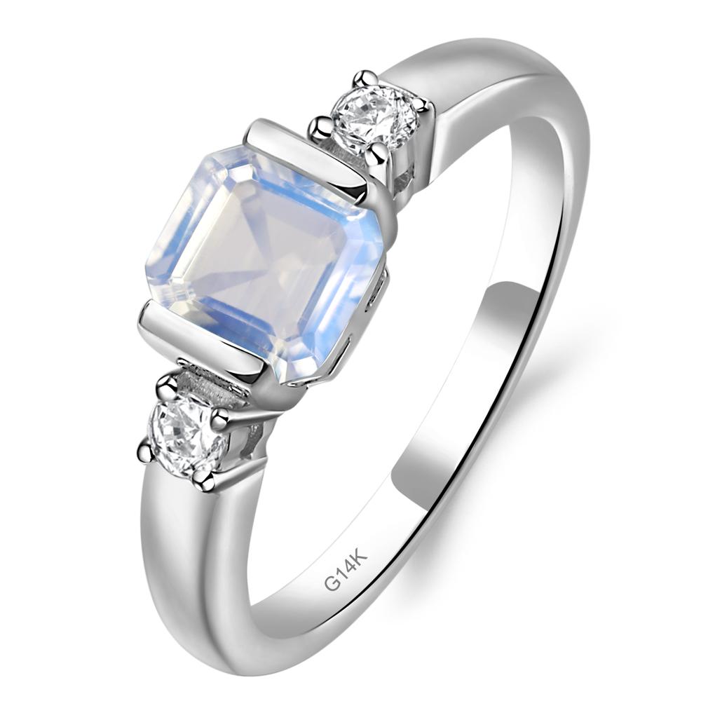 Moonstone Half Bezel Set Asscher Cut Ring - LUO Jewelry #metal_14k white gold