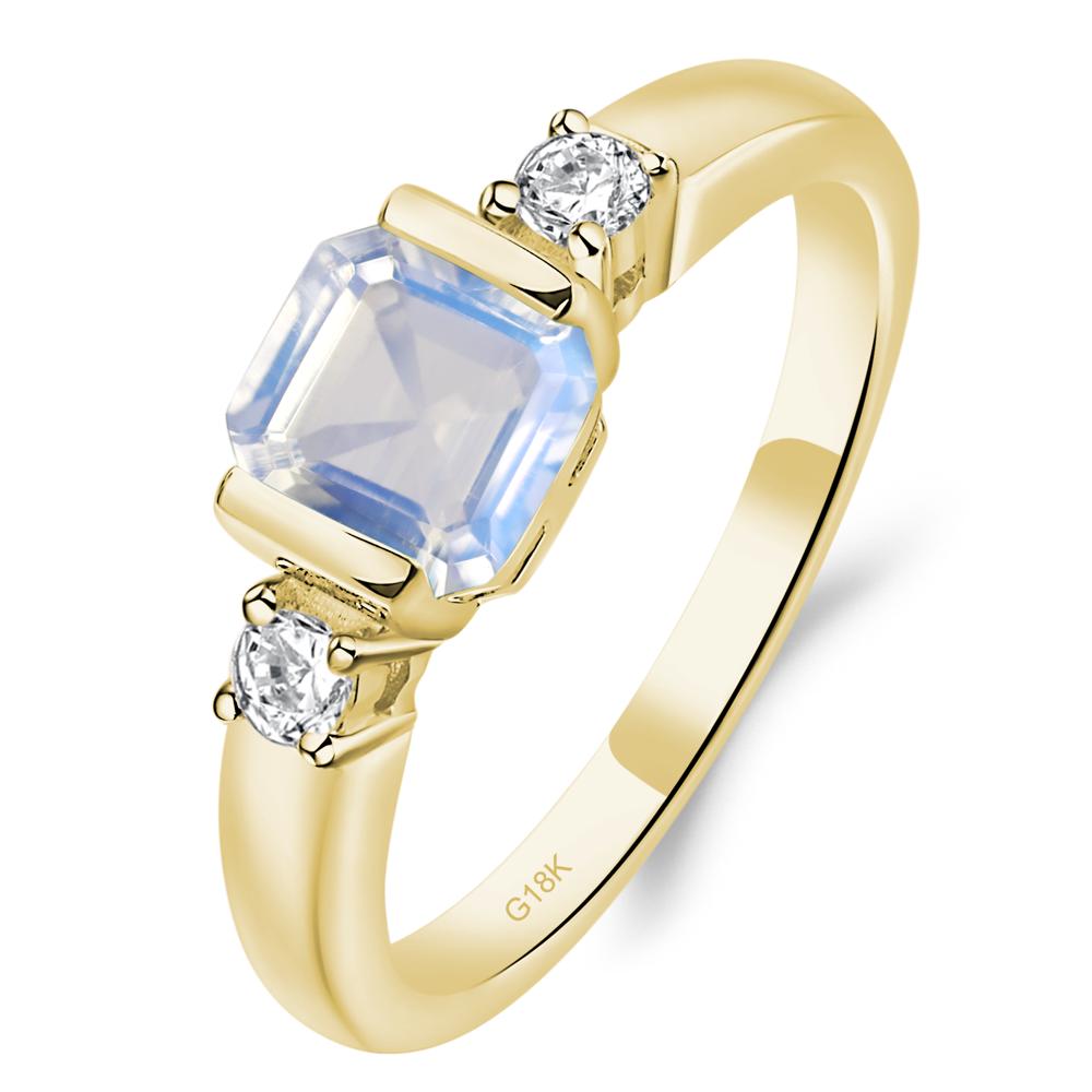 Moonstone Half Bezel Set Asscher Cut Ring - LUO Jewelry #metal_18k yellow gold