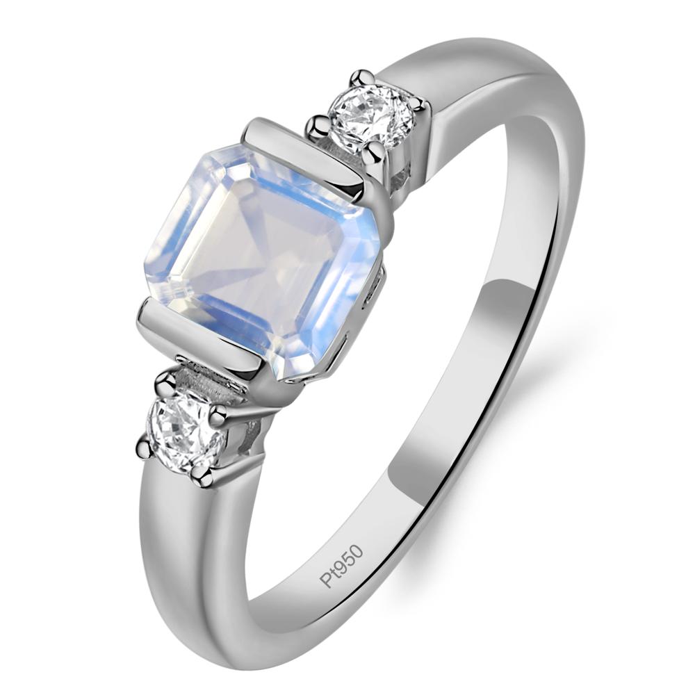 Moonstone Half Bezel Set Asscher Cut Ring - LUO Jewelry #metal_platinum