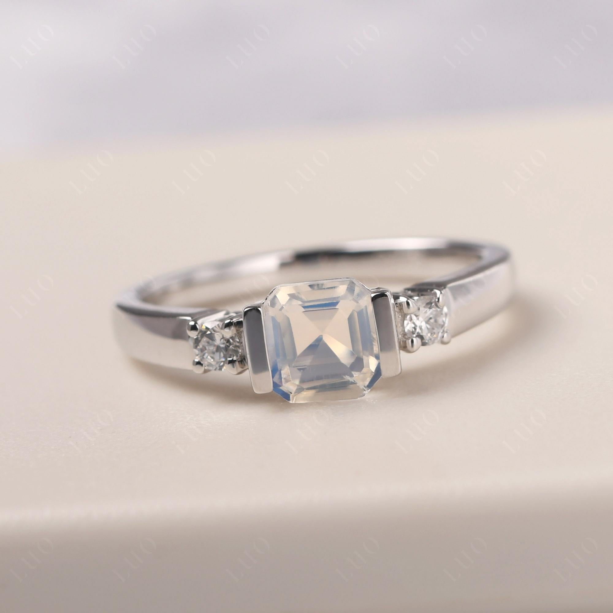 Moonstone Half Bezel Set Asscher Cut Ring - LUO Jewelry